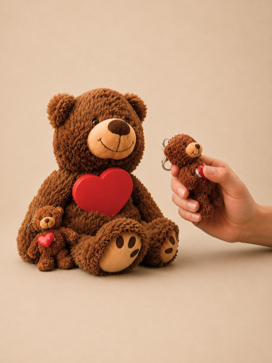 CoCo Communication Companions — plush teddy and keychain