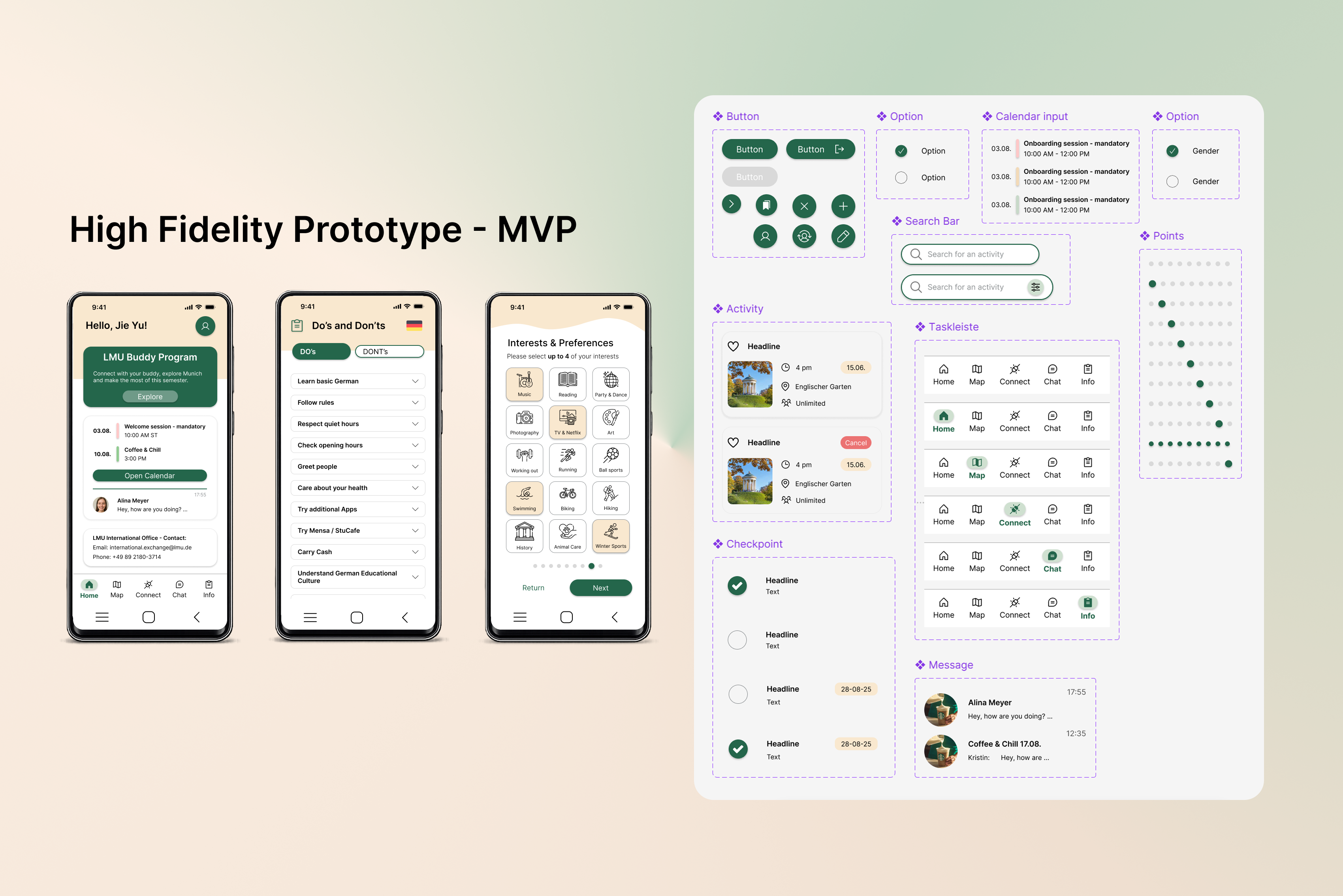 High fidelity MVP prototype screens