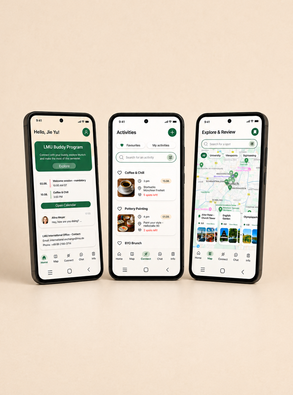 LMU Buddy app mockup showing the mobile interface