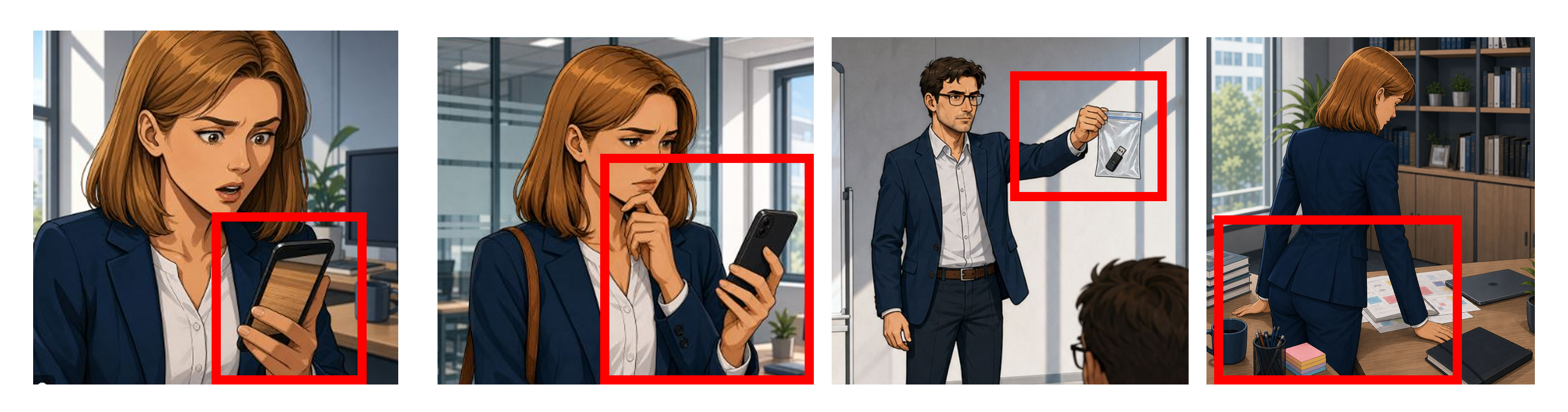 Four generated images with typical AI errors marked in red